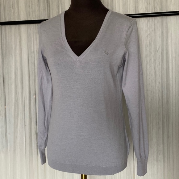 Escada Sport v-neckline wool/cachemire blend lightweight silver sweater Size L - Picture 1 of 16